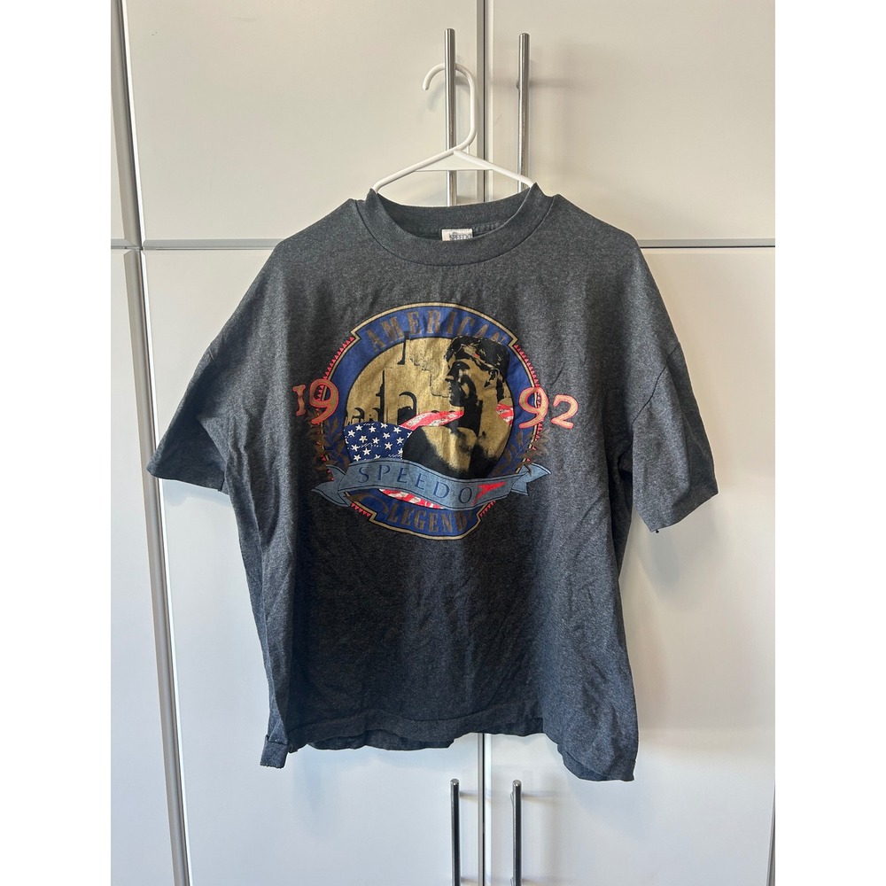 Vintage 1992 Speedo American Legend T Shirt Mens Large Gray Made in USA 90s